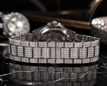 Luxury Silver Rainbow Crystal Watch | Full Iced-Out Stainless Steel Watch