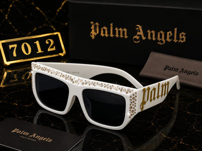 Palm Angels Luxury Crystal Oversized Square Sunglasses – White & Gold | Premium UV400 Eyewear