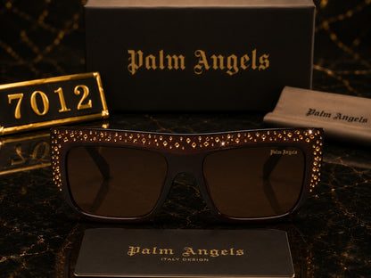 Palm Angels Luxury Crystal Oversized Square Sunglasses – White & Gold | Premium UV400 Eyewear