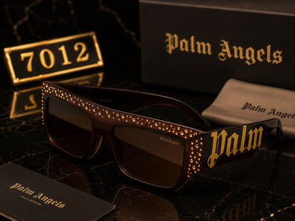 Palm Angels Luxury Crystal Oversized Square Sunglasses – White & Gold | Premium UV400 Eyewear
