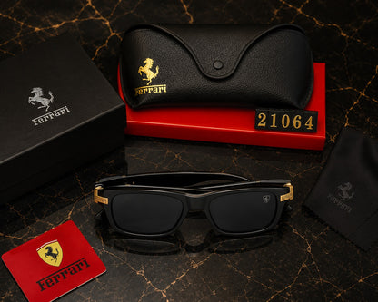 Ferrari Luxury Black & Gold Oversized Sunglasses | Premium UV400 Eyewear
