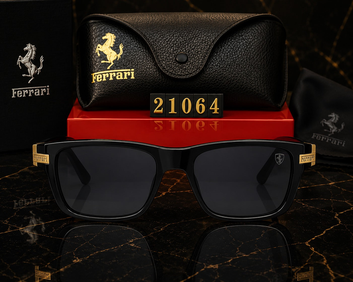 Ferrari Luxury Black & Gold Oversized Sunglasses | Premium UV400 Eyewear