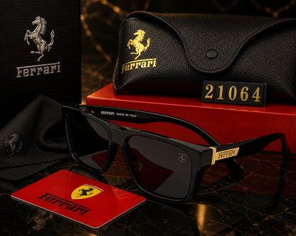 Ferrari Luxury Black & Gold Oversized Sunglasses | Premium UV400 Eyewear