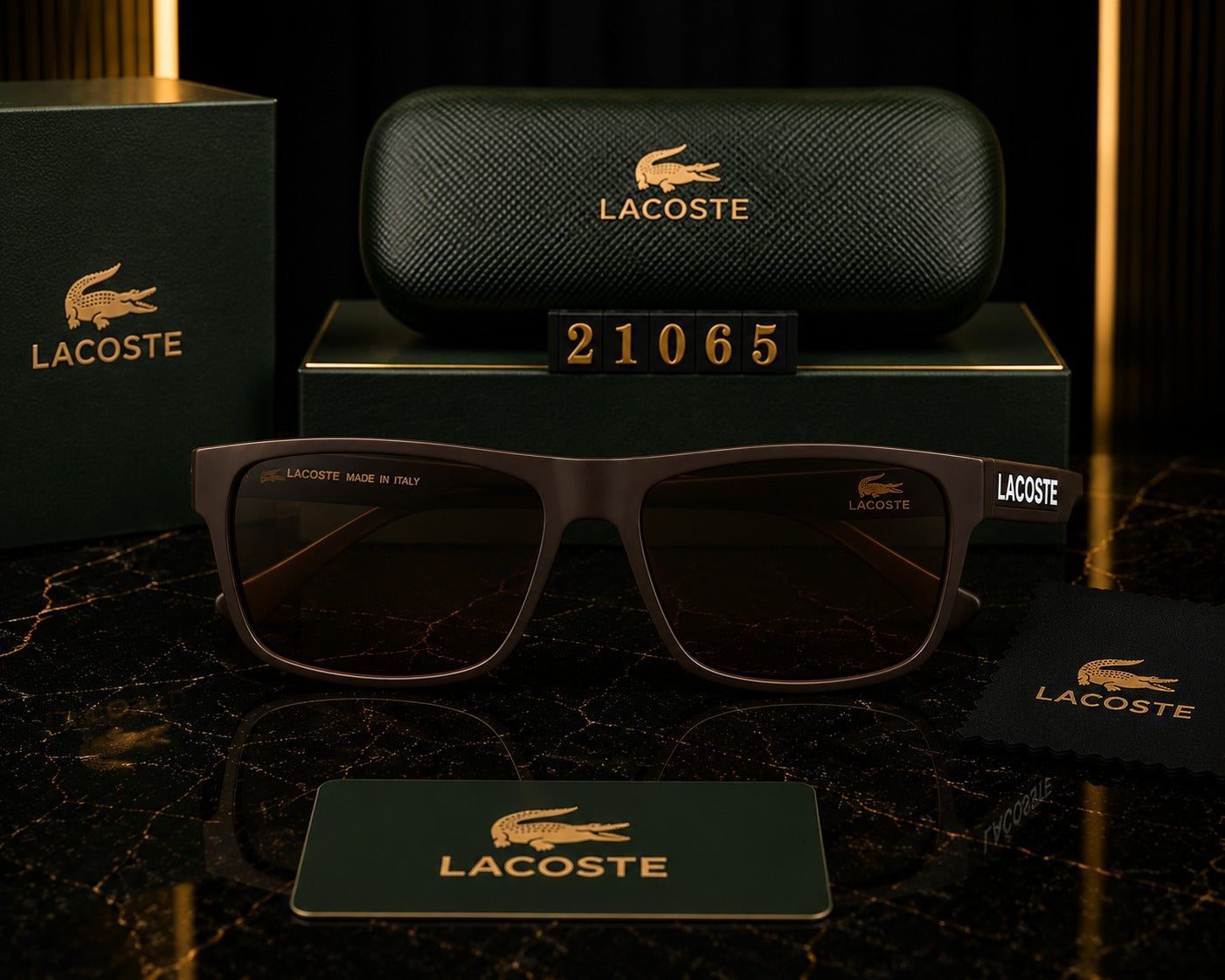 Lacoste Premium Square UV400 Sunglasses | Luxury Black Frame | Unisex Designer Eyewear