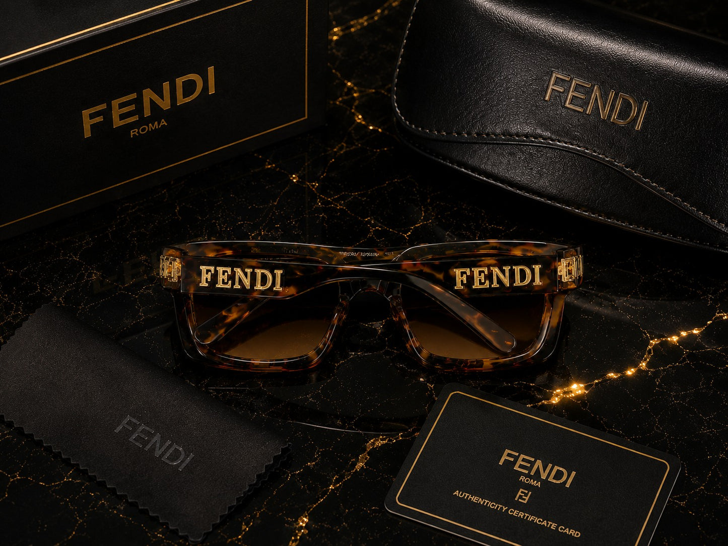 FENDI Women's Oversized Square Tortoise Sunglasses – Premium Luxury Eyewear | UV Protection