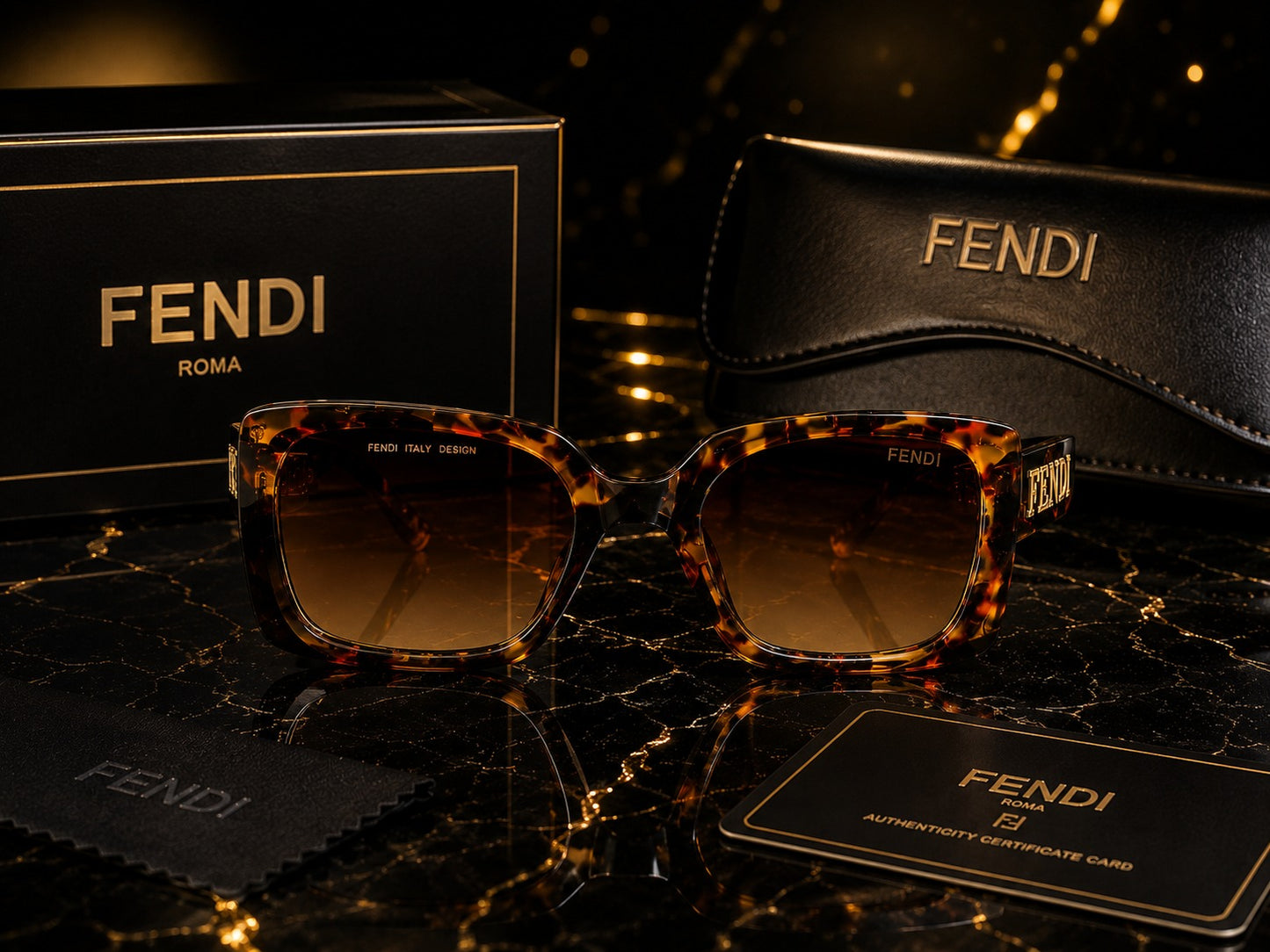 FENDI Women's Oversized Square Tortoise Sunglasses – Premium Luxury Eyewear | UV Protection