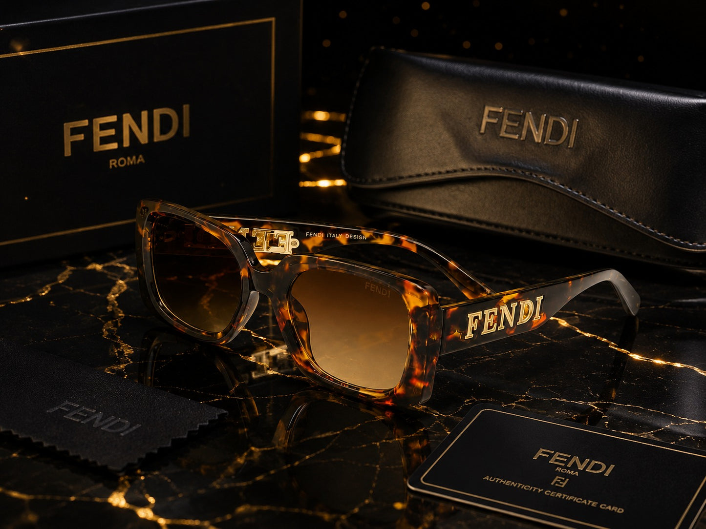 FENDI Women's Oversized Square Tortoise Sunglasses – Premium Luxury Eyewear | UV Protection