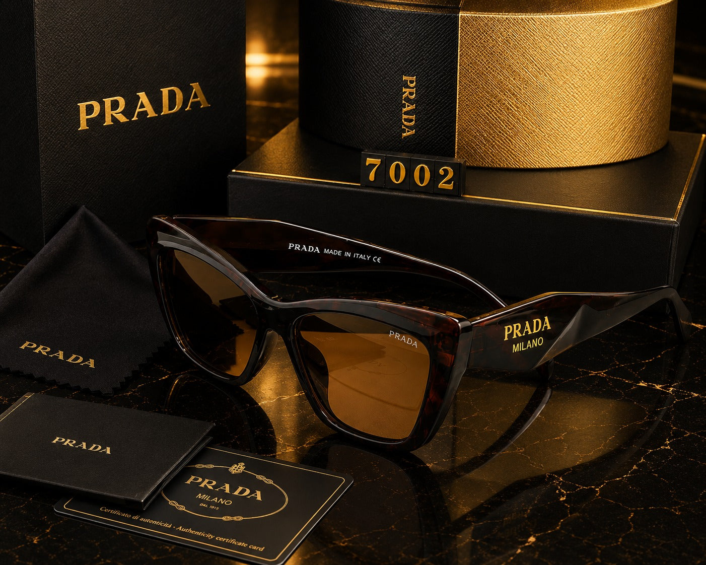 Prada Luxury Sunglasses | Black & Gold Cinematic Product Showcase | Premium Eyewear 4K