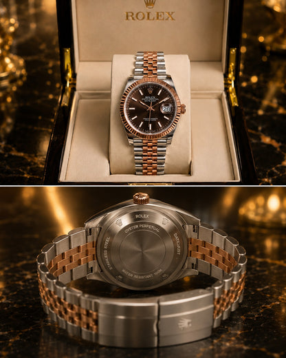 (WH-5) Luxury Two-Tone Rose Gold & Silver Automatic Watch – Premium Brown Dial with Jubilee Bracelet