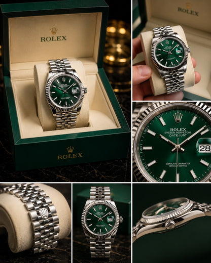 (WH-8) Rolex Datejust Green Dial Jubilee Bracelet Luxury Men's Watch – Premium Stainless Steel Timepiece