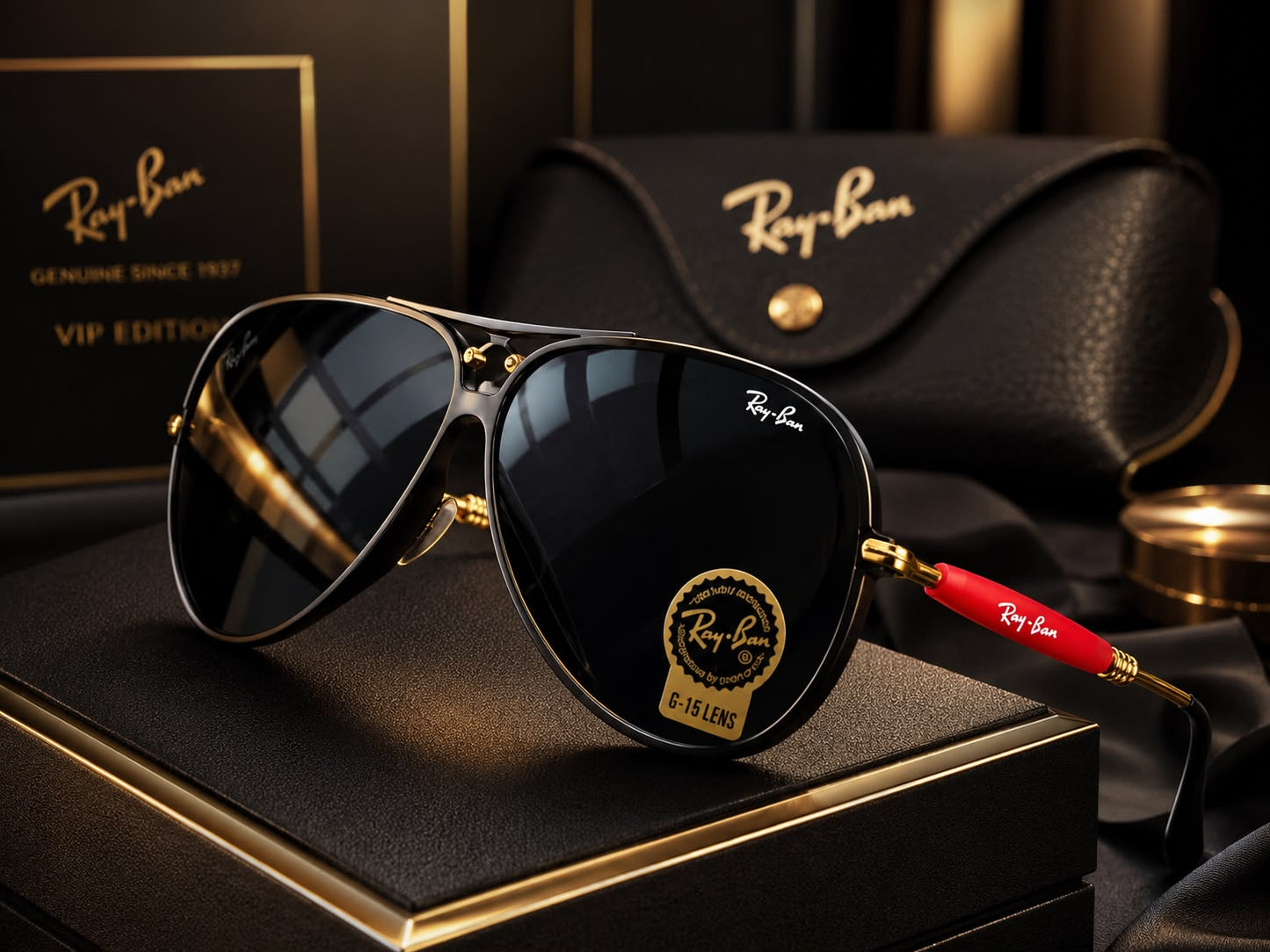 Ray-Ban Aviator Premium Black & Gold Sunglasses | Luxury VIP Edition | UV400 Protection