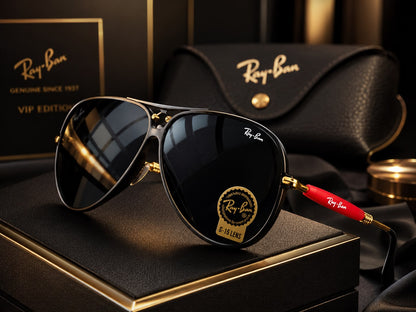 Ray-Ban Aviator Premium Black & Gold Sunglasses | Luxury VIP Edition | UV400 Protection