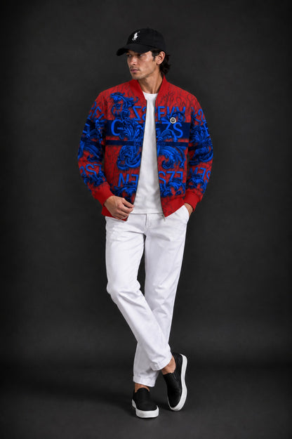 (CJ-21) Men's Royal  Baroque Printed Bomber Jacket