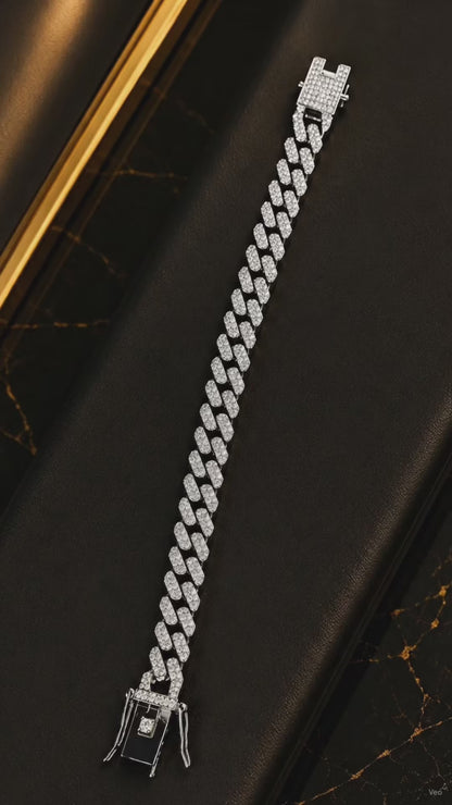 (B-2) Luxury Silver Iced Out Cuban Link Bracelet – Premium Diamond Style Hip Hop Bracelet