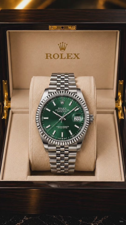 (WH-6) Luxury Green Dial Stainless Steel Jubilee Watch with Fluted Bezel | Premium Automatic Style Timepiece