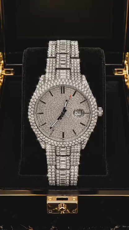 (WH-14) Luxury Iced-Out Diamond Silver Watch | Premium Stainless Steel Quartz Wristwatch | Full Crystal Luxury Edition