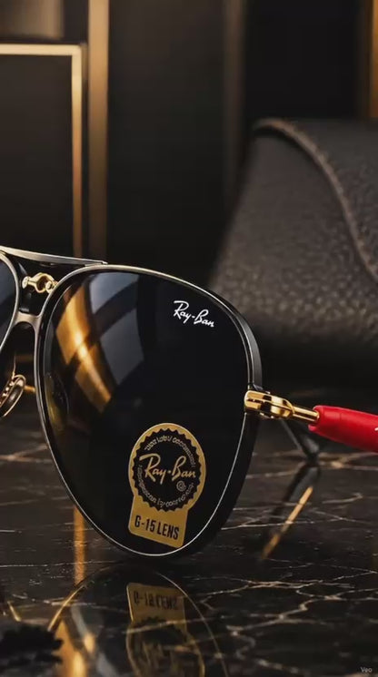Ray-Ban Aviator Premium Black & Gold Sunglasses | Luxury VIP Edition | UV400 Protection