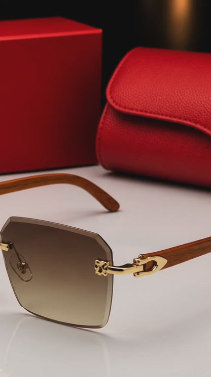 (GS-72) Luxury Rimless Square Sunglasses – Premium Gold Metal Frame with Interchangeable