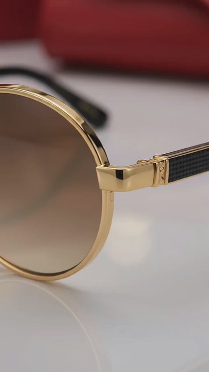 (GS-78)Premium Round Gold Metal Sunglasses – Gradient Brown UV400 Lens | Luxury Designer Style Eyewear