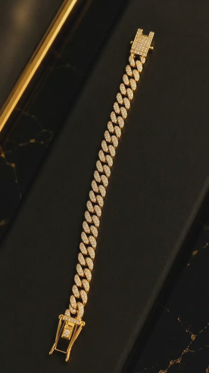 (B-1)  Luxury Iced Cuban Link Gold Bracelet – Premium Diamond-Cut Hip Hop Bracelet for Men