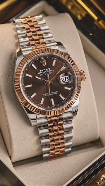 (WH-5) Luxury Two-Tone Rose Gold & Silver Automatic Watch – Premium Brown Dial with Jubilee Bracelet