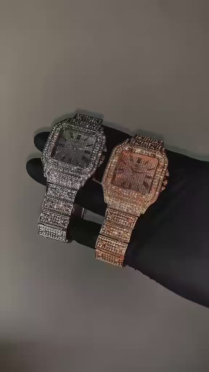 (WH-18) Luxury Iced Out Square Diamond Watch | Silver & Rose Gold Edition