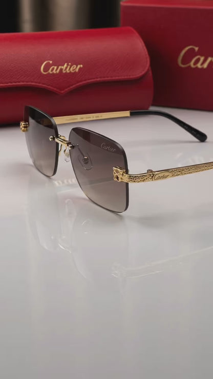 (GS-70) Cartier Rimless Luxury Brown Gradient Sunglasses – Gold Metal Designer Eyewear