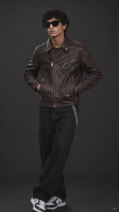 (CJ-2) Vintage Biker Leather Jacket