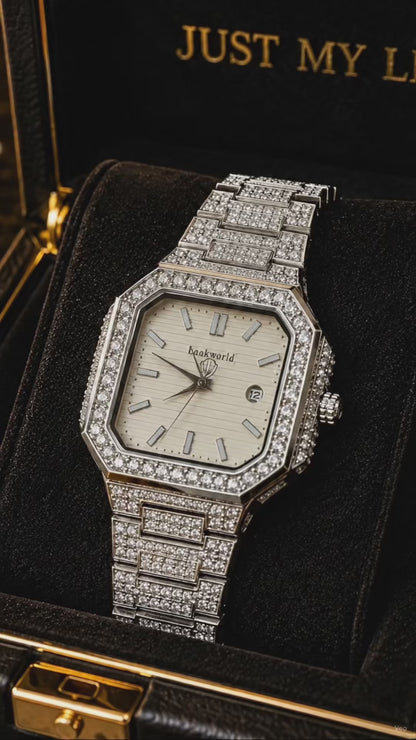 (WH-11) Laakworld Luxury Diamond Square Watch – Premium Iced-Out Stainless Steel Men's Wrist Watch