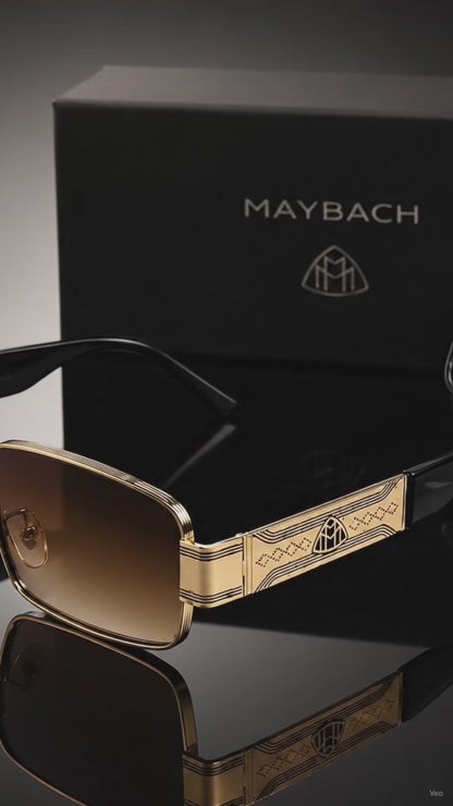 (GS-27) Maybach Luxury Gold Rectangular Sunglasses – Premium Designer UV400 Eyewear