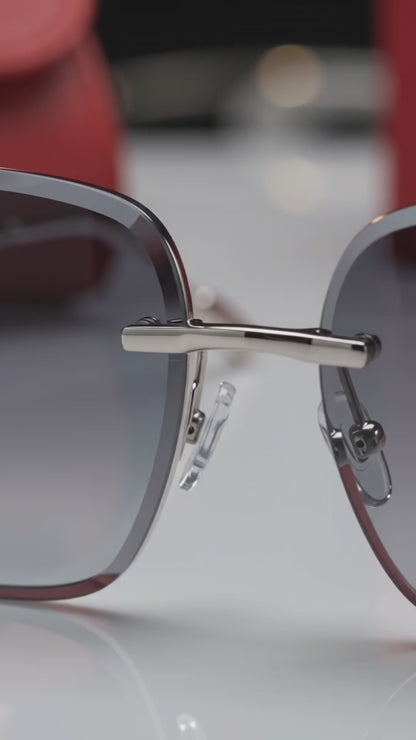 (GS-76) Luxury Rimless Square Sunglasses – Premium Gold/Silver Frame | UV Protection