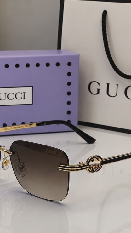 (GS-37) Gucci Premium Rimless Square Sunglasses – Luxury Gradient UV Protection Eyewear