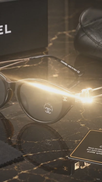 (GS-19) CHANEL Signature Grey Cat-Eye Luxury Sunglasses