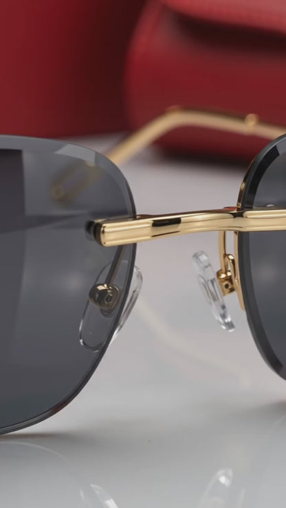 (GS-75) Premium Rimless Luxury Sunglasses – Gold Metal Frame  | UV400 Fashion Eyewear