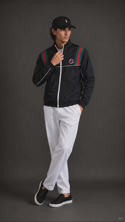 (CJ-5) Luxury Monogram Zip-Up Hooded Jacket – Premium Streetwear Windbreaker for Men | Gucci Edition