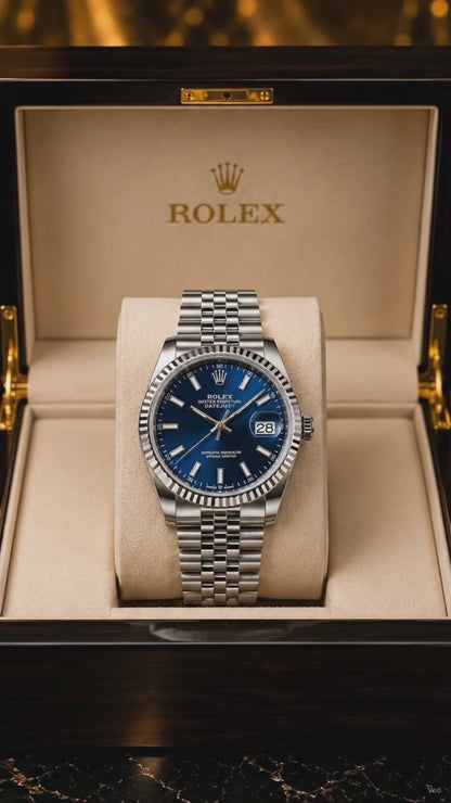 (WH-7) Luxury Blue Sunburst Dial Stainless Steel Watch – Premium Jubilee Bracelet