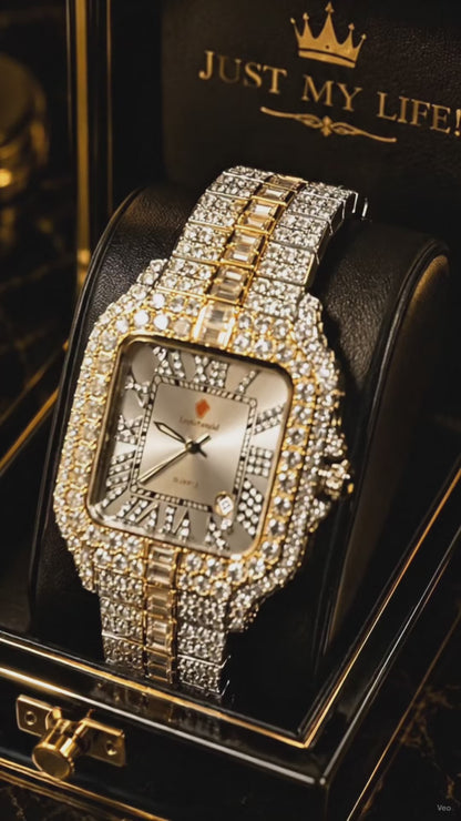 (WH-12) Luxury Iced-Out Silver Quartz Watch for Men | Premium Diamond Style Stainless Steel Wrist Watch
